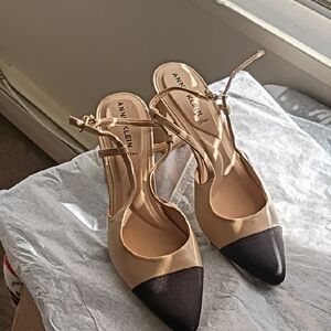 Anne Klein Tan and Black Strappy Heels